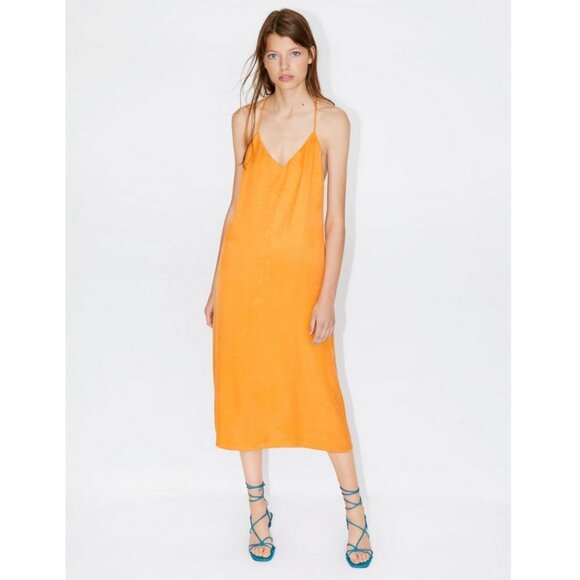 Zara Size XS Orange Flowy Dress - Picture 2 of 4
